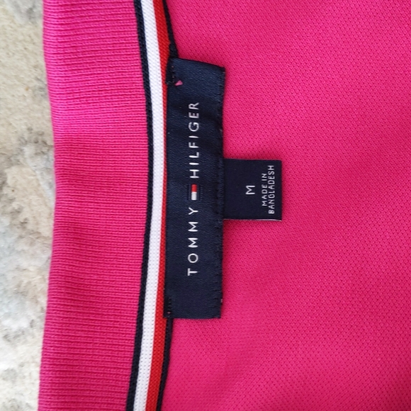 Tommy Hilfiger Quarter Zip Collared High Low Top M Pink - Picture 2 of 11